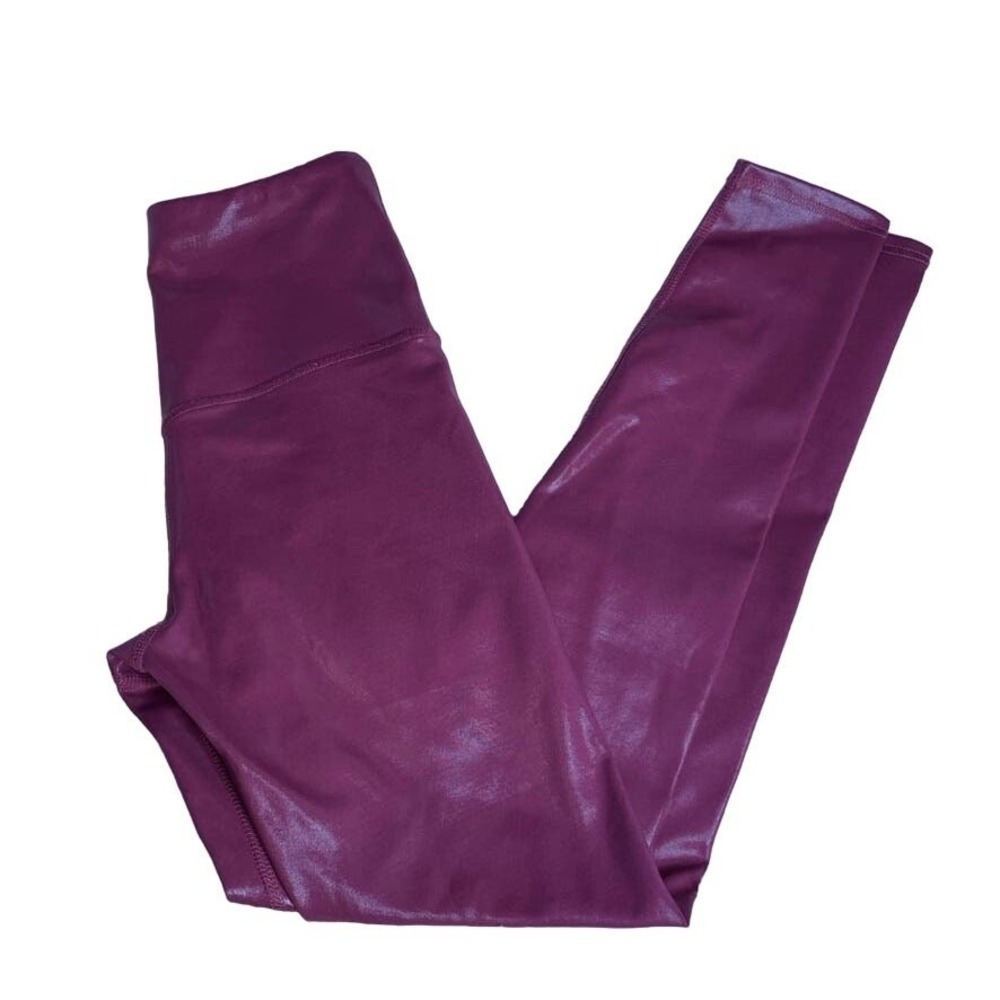 Love Fitness Apparel Women Metallic High Waisted Leggings Plum Berry Shimmer S